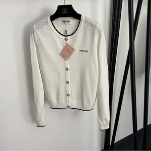 Miu Miu White Cardigan with Black Accents